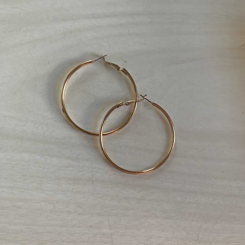 Vintage gold hoop earrings, 2”